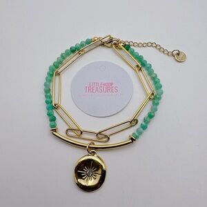 Natural stone Stacking bracelet with evil eye pendant